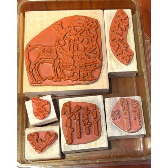 RARE & Vintage Stampin Up! Spirit of the Season Wood Mounted Rubber Stamp Set - Picture 2 of 3